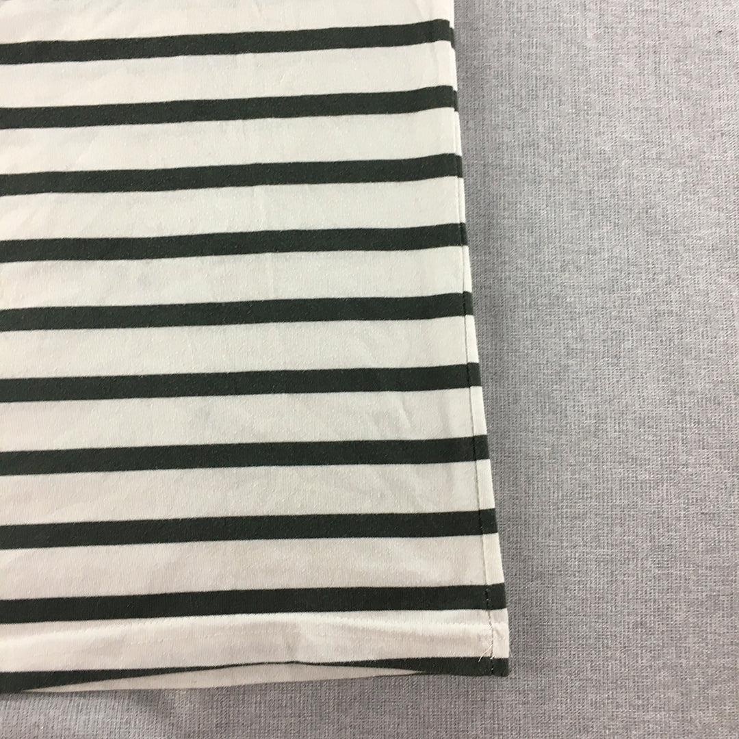 Tommy Hilfiger Womens T-Shirt Size L White Green Striped Short Sleeve