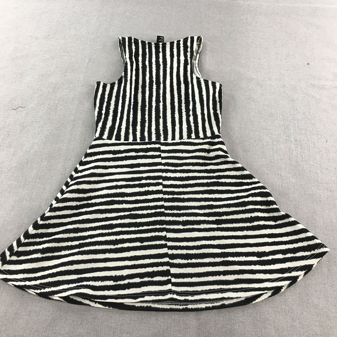 H&M Womens Mini Dress Size S Black White Striped Sleeveless Fit & Flare