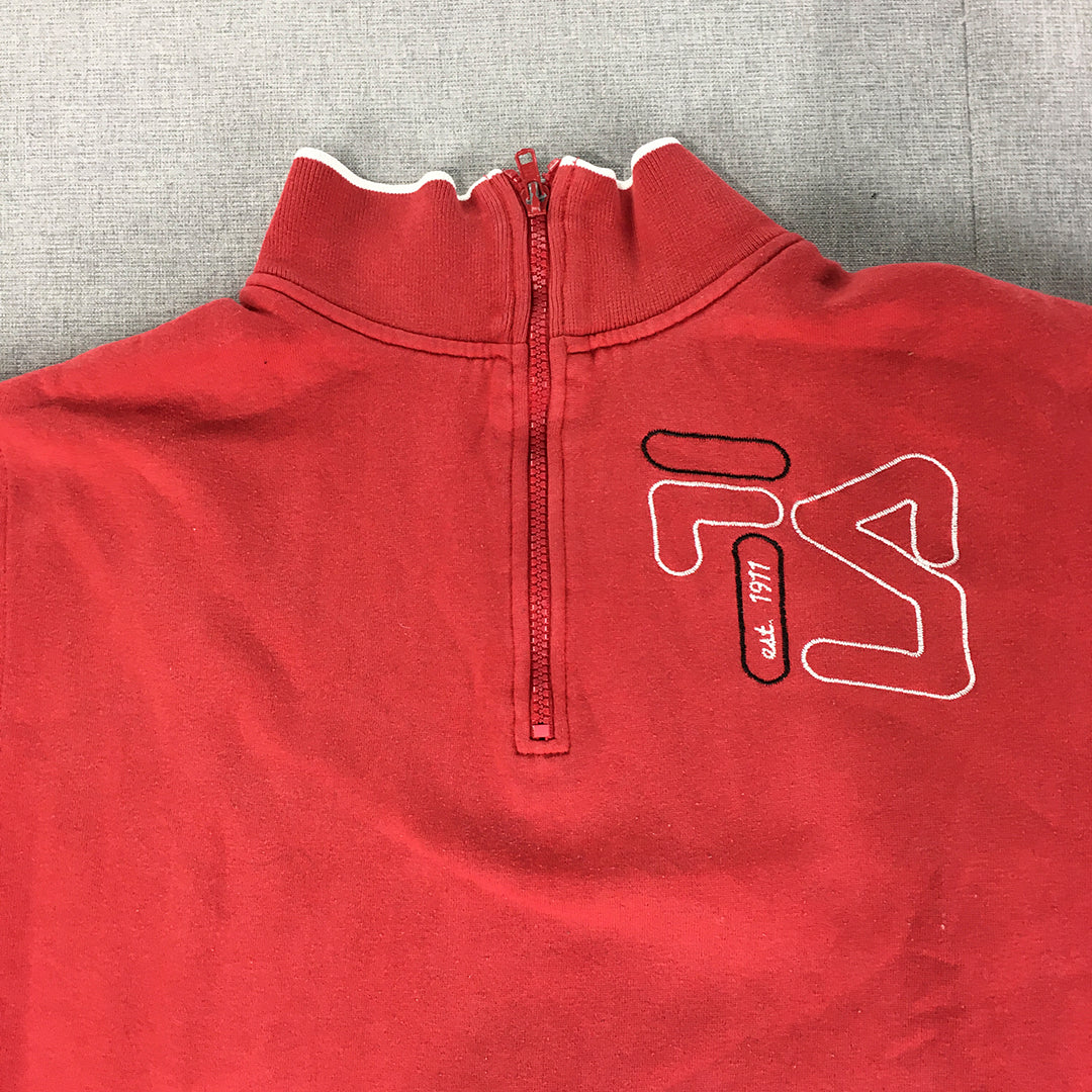 FILA Mens Sweater Size XL Red Embroidered Logo 1/4 Zip Mock Neck Jumper