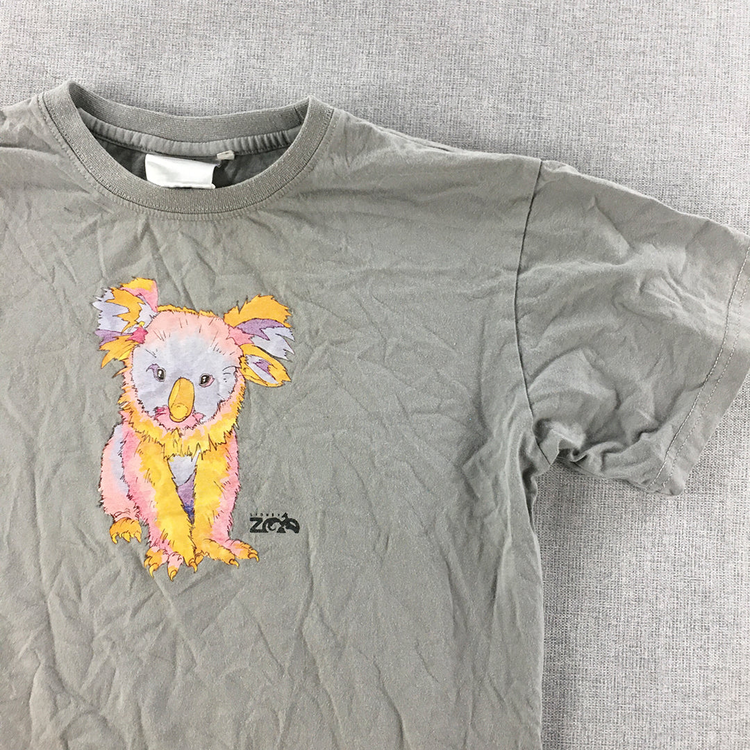 Sydney Zoo Koala Kids T-Shirt Size 10 - 11 Years Grey Short Sleeve Top