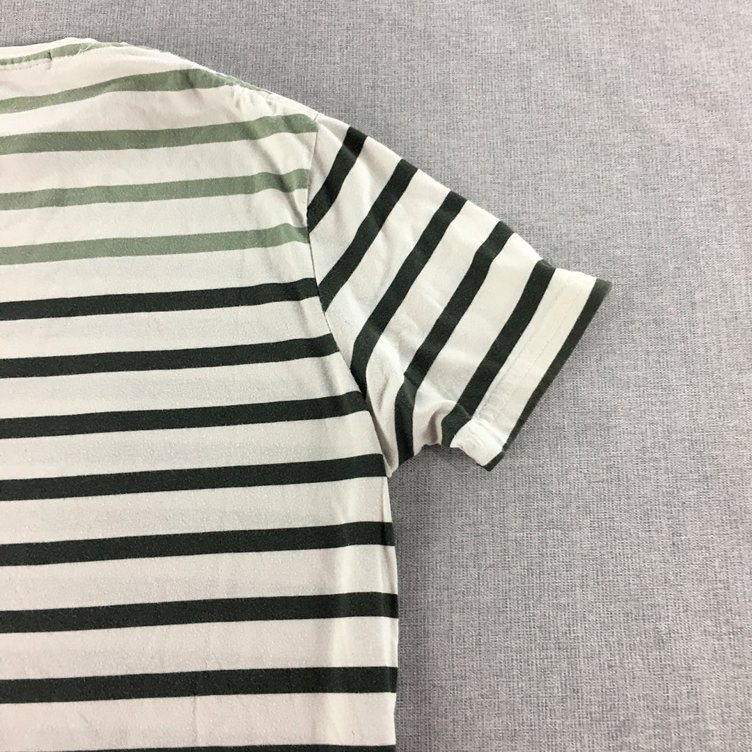 Tommy Hilfiger Womens T-Shirt Size L White Green Striped Short Sleeve