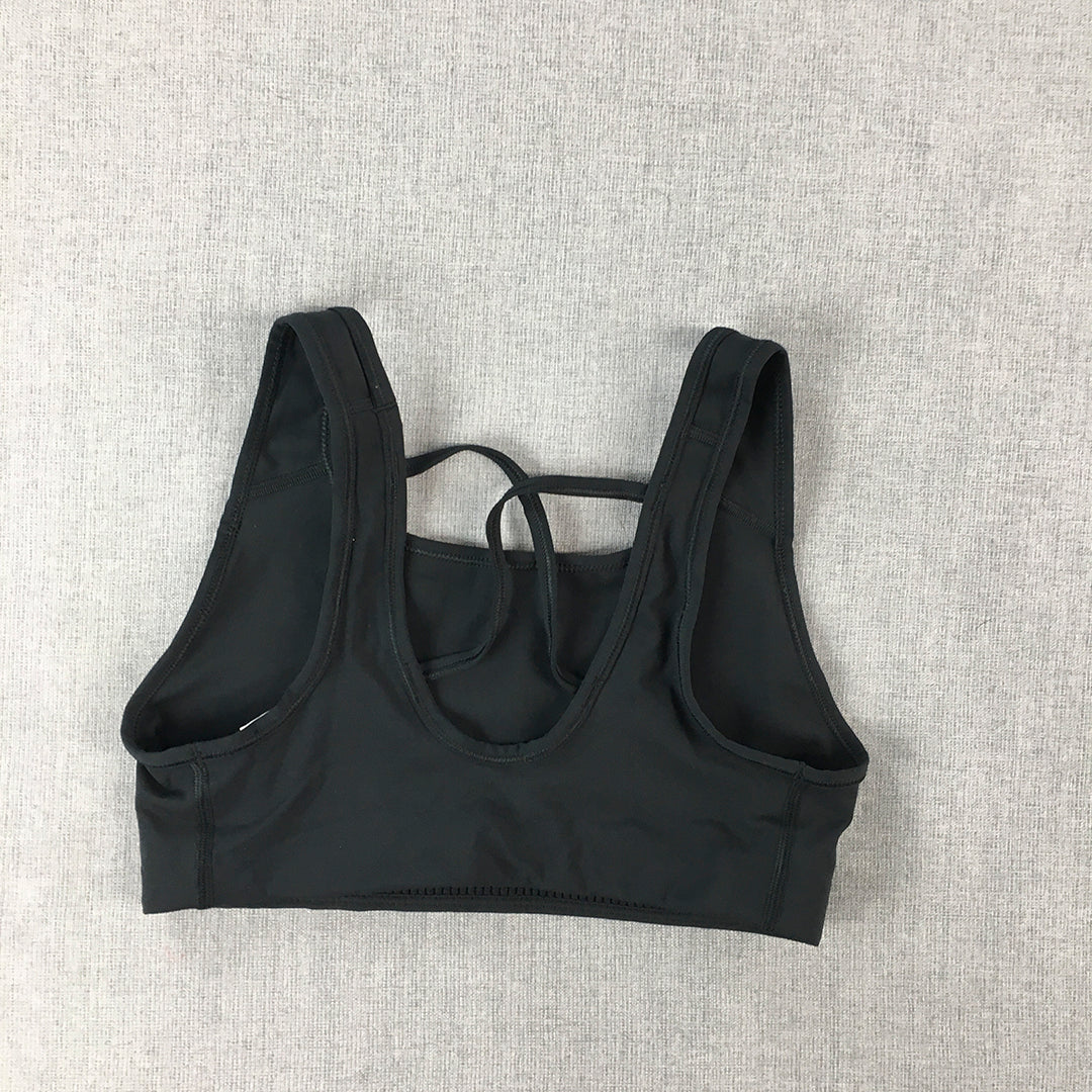 Nike Womens Sports Bra Size S Black Silver Swoosh Logo Cropped Top