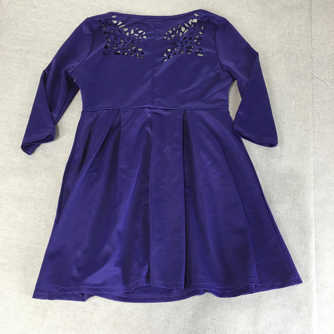 Seven 17een Womens Mini Dress Size M Purple Pleated Fit Flare Stretch Fabric