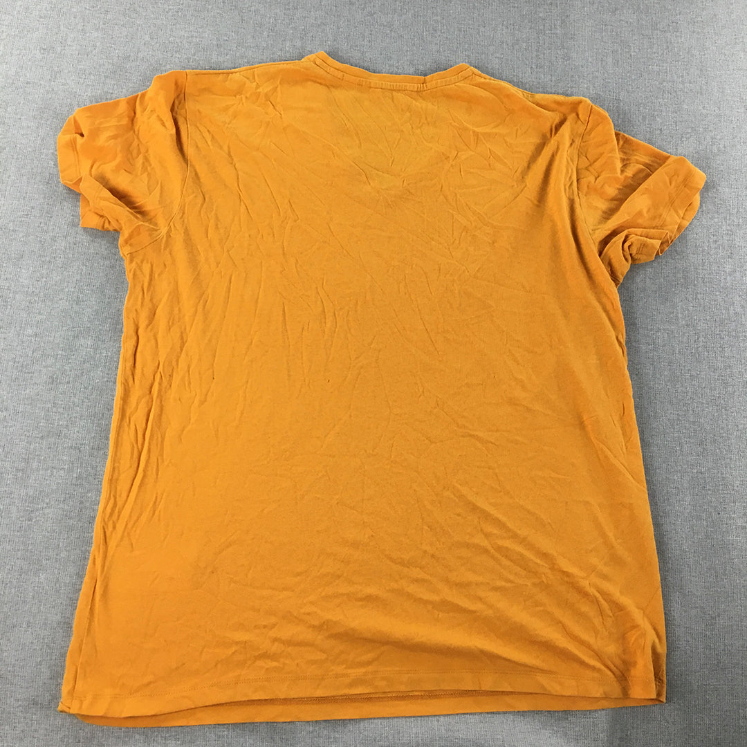 Esprit Mens T-Shirt Size L Slim Fit Yellow V-Neck Short Sleeve Tee