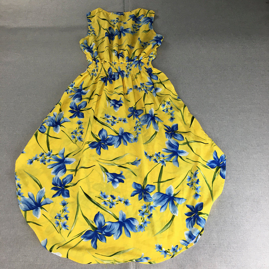 Valleygirl Womens Dress Size 10 Yellow Blue Floral Fit & Flare Midi Pleated