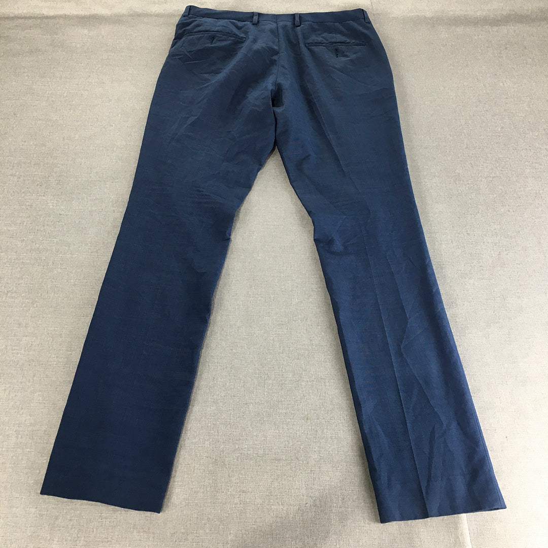 New England Mens Dress Pants Size 32 (W32 x L32) Blue Slim Straight Pockets