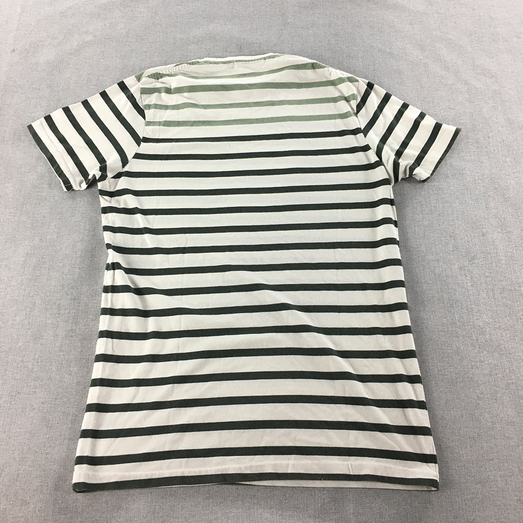 Tommy Hilfiger Womens T-Shirt Size L White Green Striped Short Sleeve