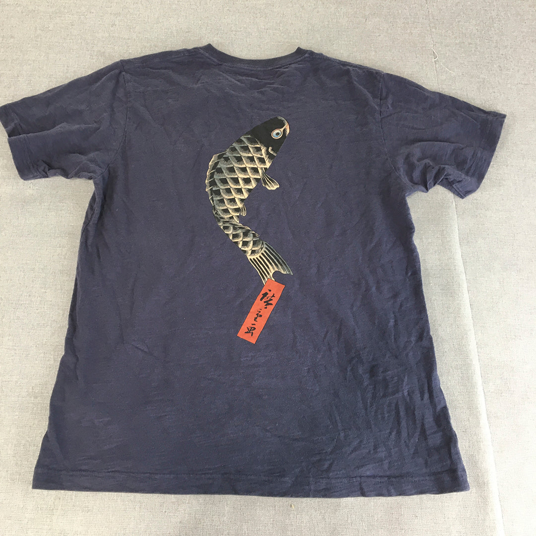 Uniqlo Museum of Fine Arts Boston Mens T-Shirt Size S Blue Japan Koi Fish UT