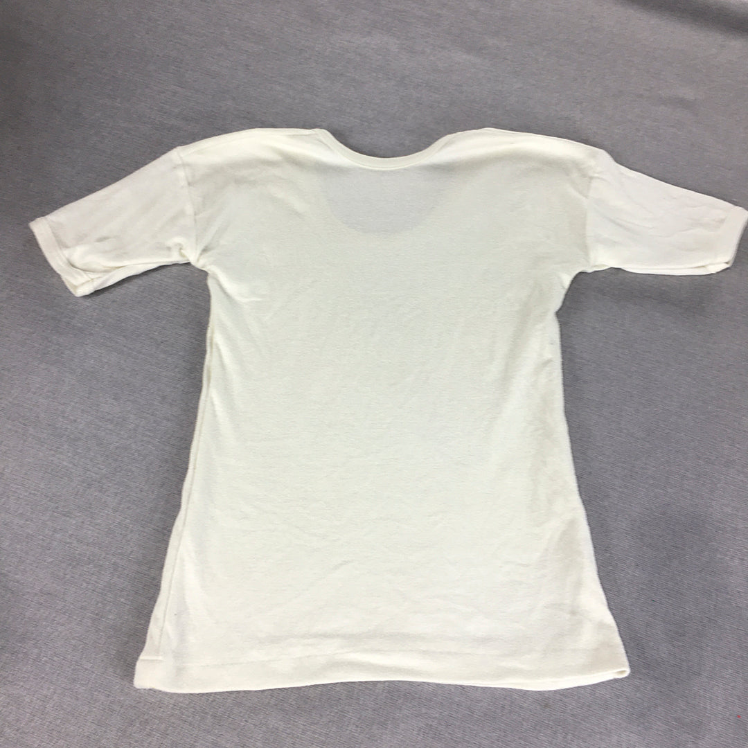 Hinz Woollen T-Shirt Size L White Stretch Knit Short Sleeve