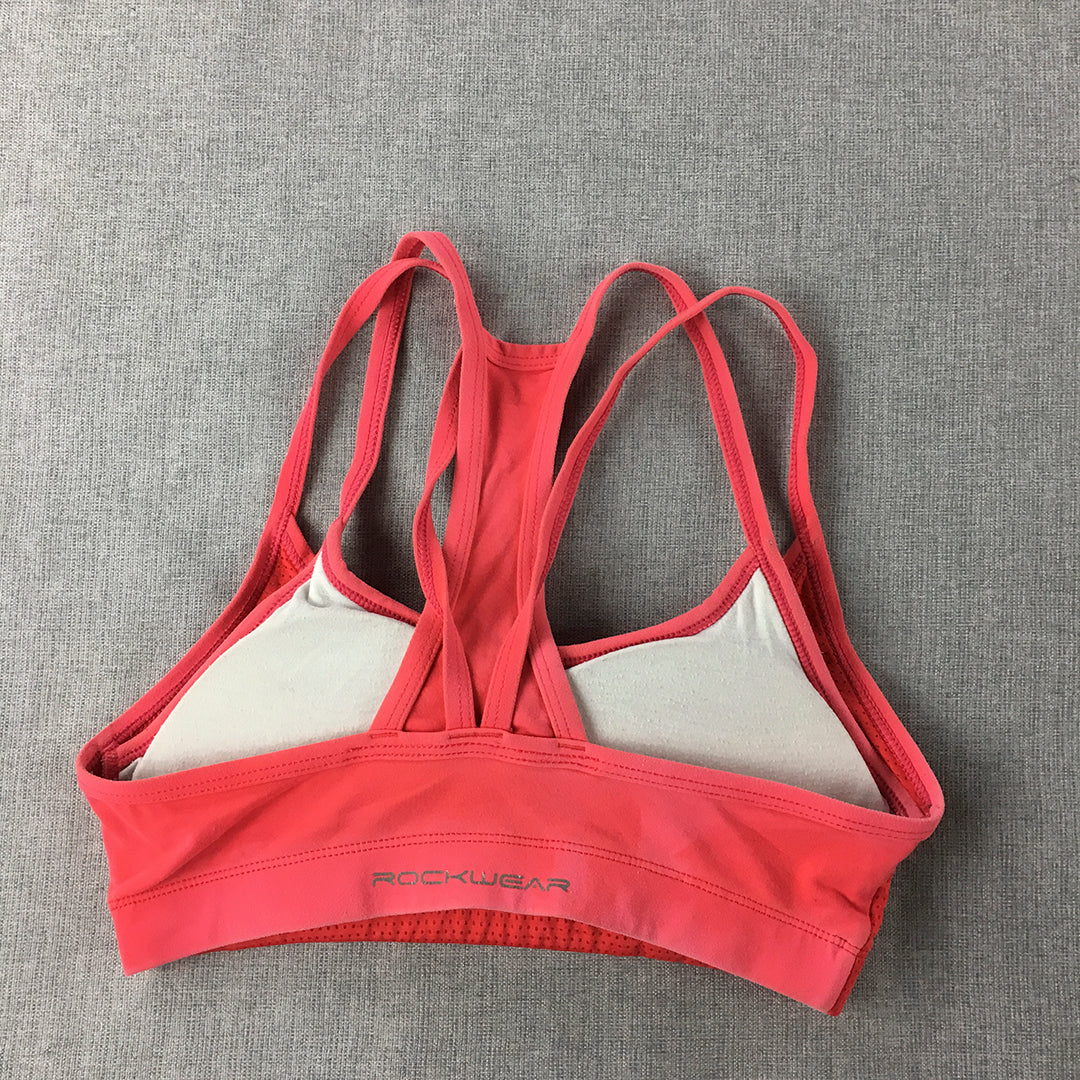 Rock Wear Womens Sports Bra Size 8 Pink Red Sleeveless Cropped Top Gym