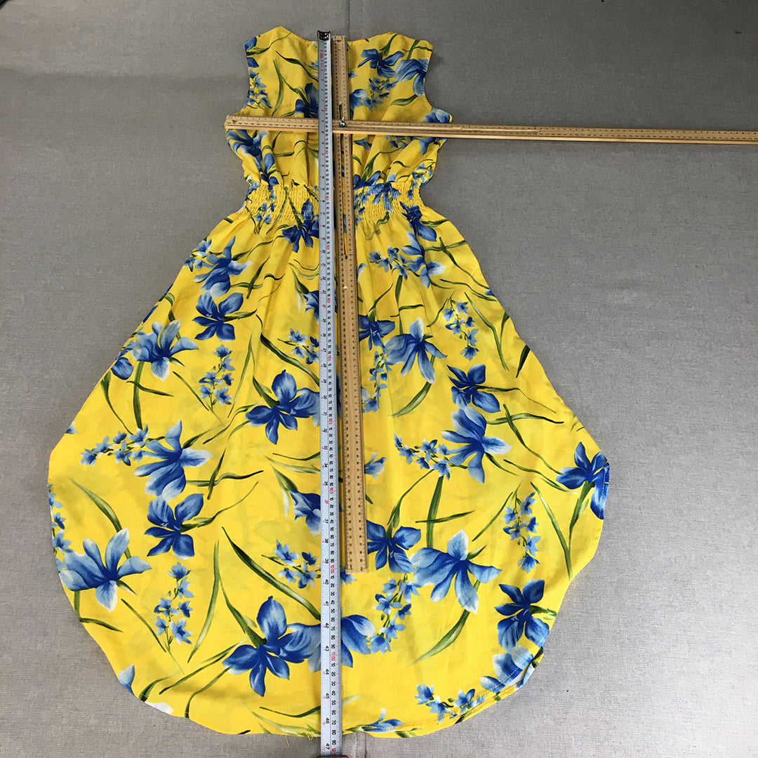 Valleygirl Womens Dress Size 10 Yellow Blue Floral Fit & Flare Midi Pleated