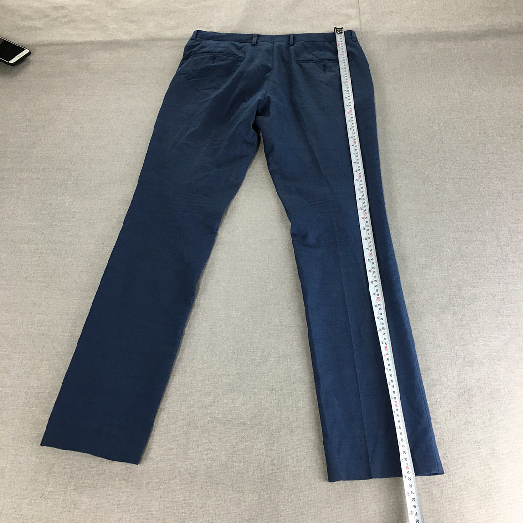 New England Mens Dress Pants Size 32 (W32 x L32) Blue Slim Straight Pockets