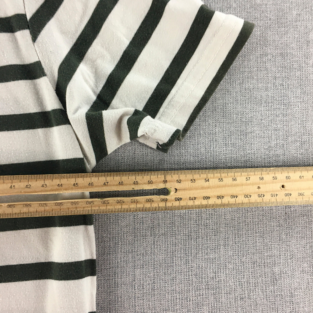 Tommy Hilfiger Womens T-Shirt Size L White Green Striped Short Sleeve