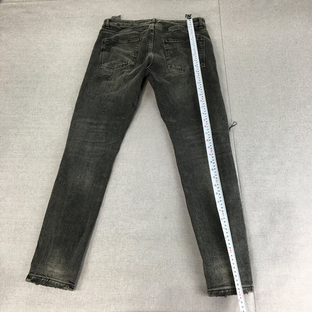 Zara Mens Skinny Jeans Size 31 Black Dark Wash Ripped Stretch Denim