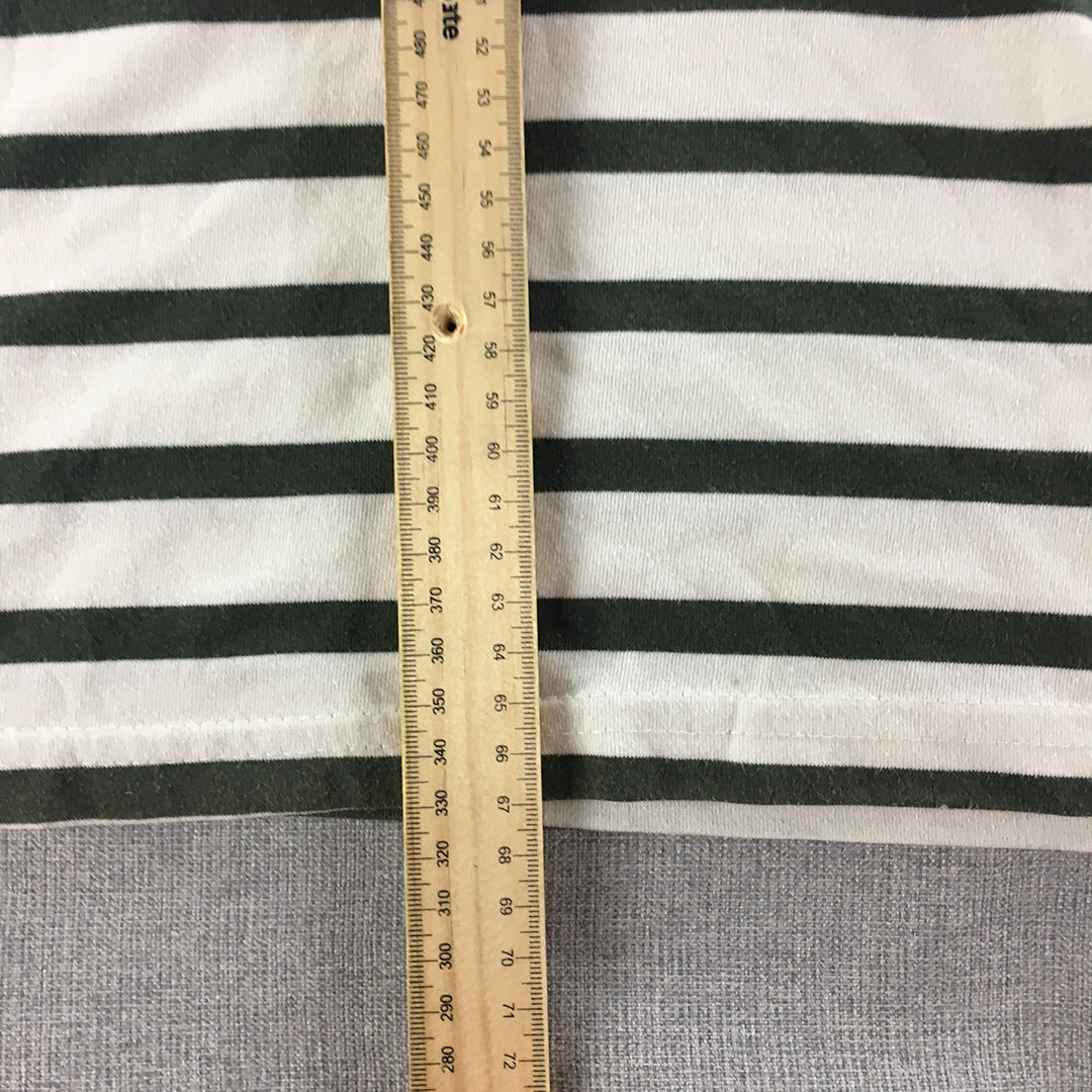 Tommy Hilfiger Womens T-Shirt Size L White Green Striped Short Sleeve