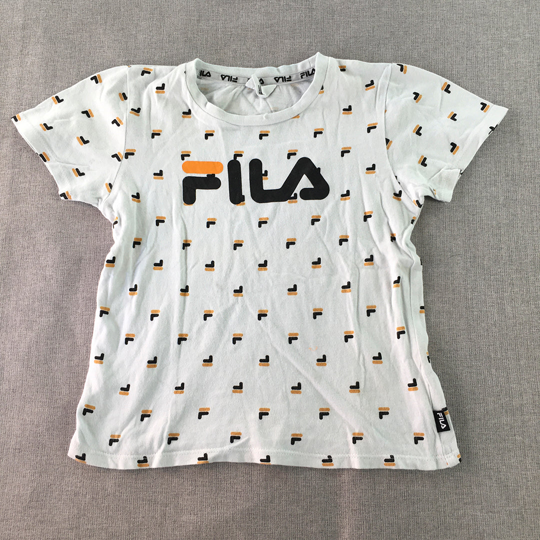 FILA Kids Boys T-Shirt Size 5 White Logo Pattern Short Sleeve Top