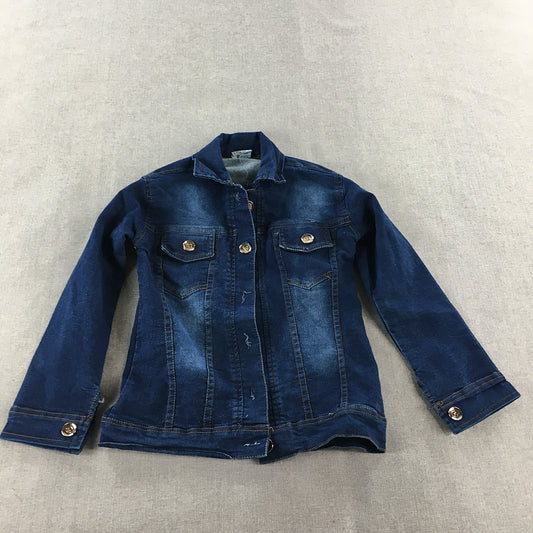 Heenaira Kids Girls Jean Jacket Size 5 - 6 Years Blue Denim Button Up