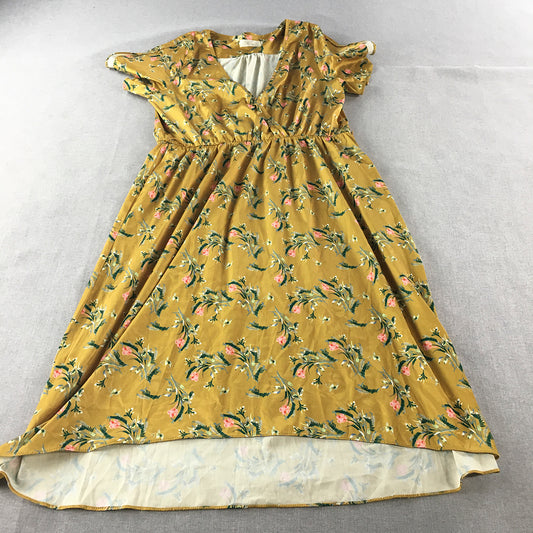 HQ Womens Dress Size M Yellow Floral Fit & Flare Midi