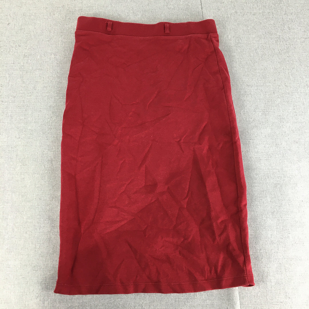 Shelanna Womens Midi Skirt Size L Red Straight Elastic Waist