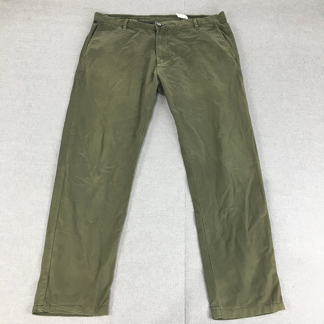 Zara Man Chino Pants Size 34 Khaki Green Straight Leg Pockets