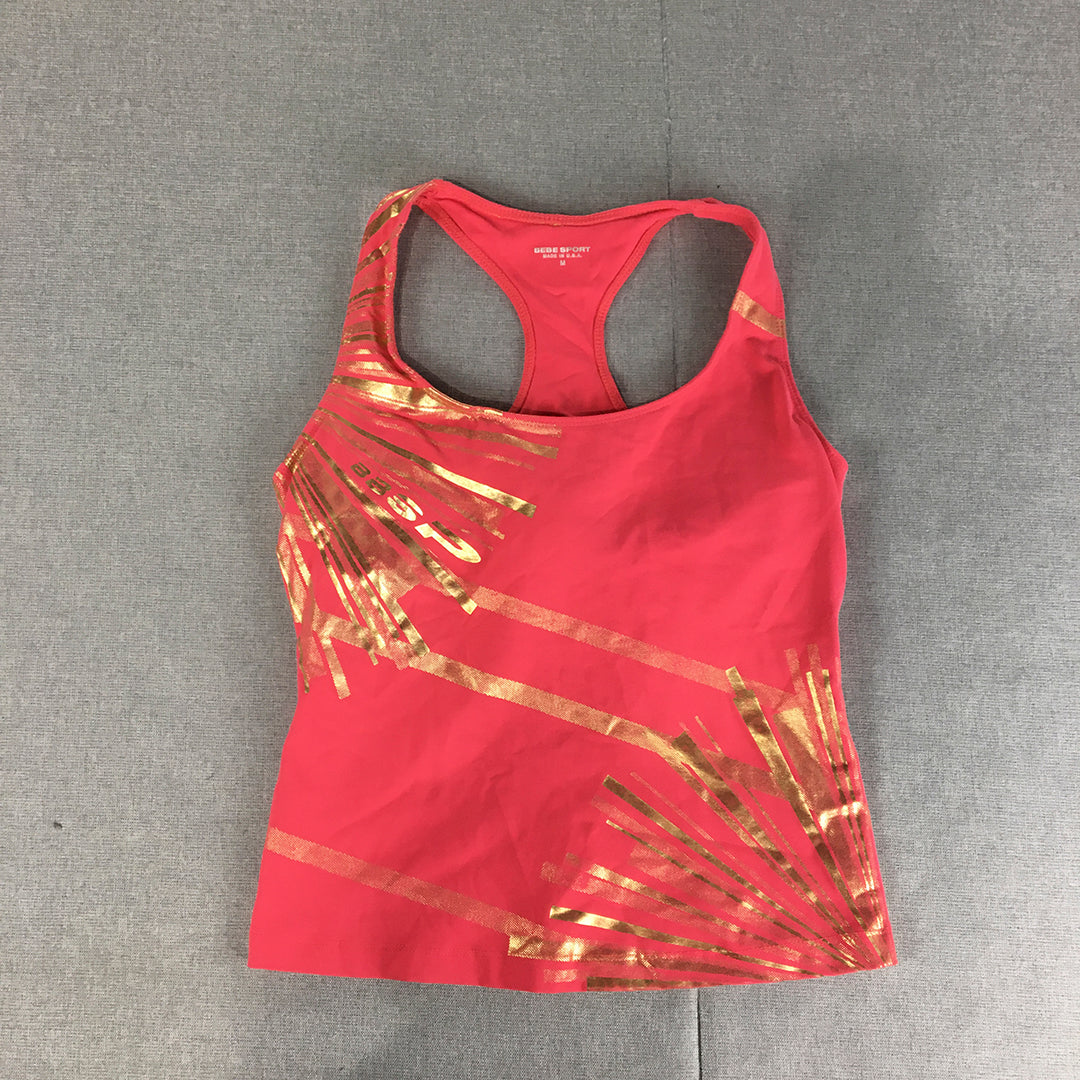 Bebe Sport Womens Top Size M Pink Gold Tank Sleeveless Shirt Made In USA