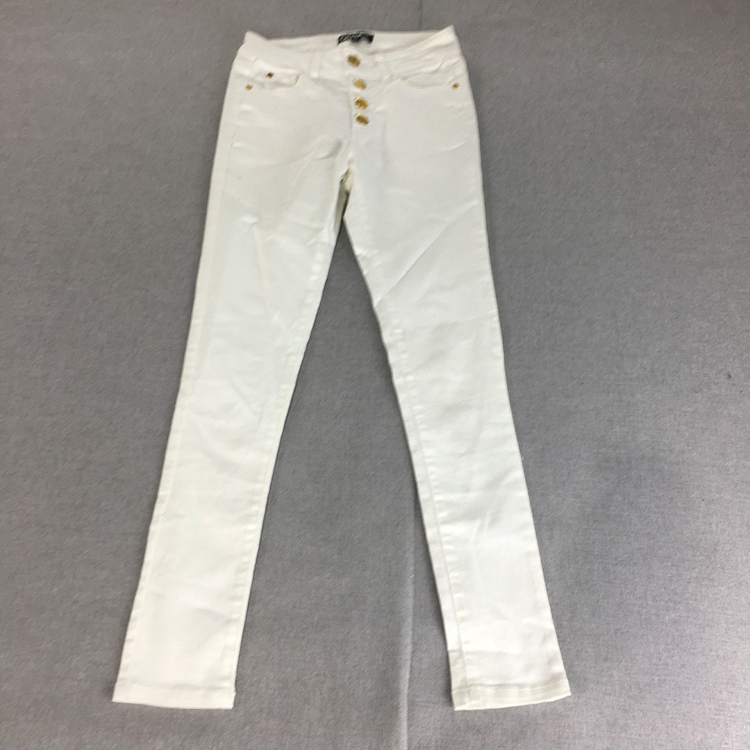 Future You Womens Skinny Jeans Size 10 White Button Fly Stretch Denim