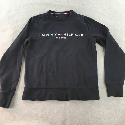 Tommy Hilfiger Mens Sweater Size S Navy Blue Big Logo Crew Neck Jumper