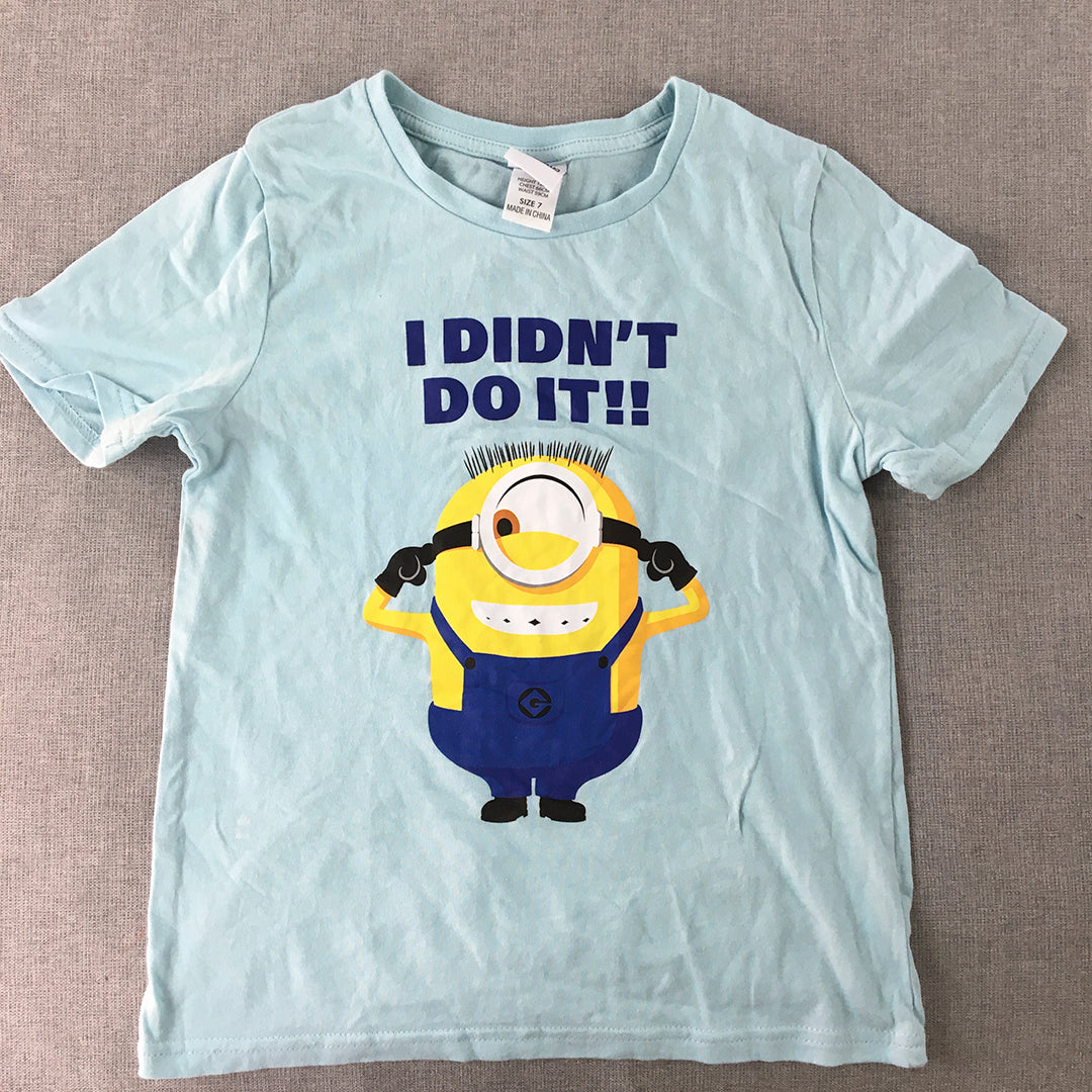 Minions Kids Boys T-Shirt Size 7 Blue Despicable Me Short Sleeve Top