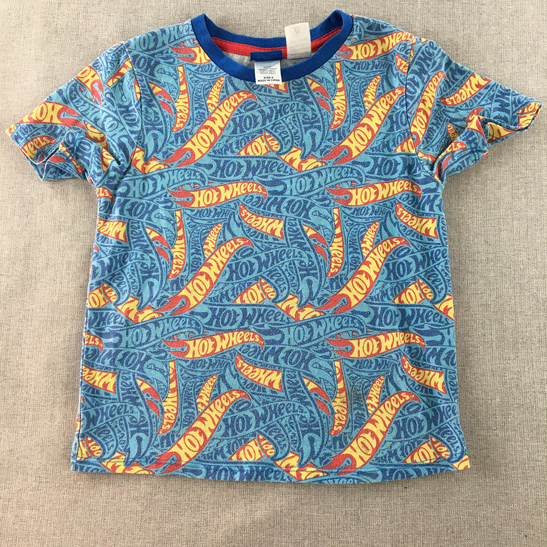 Hot-Wheels Kids Boys T-Shirt Size 6 Years Blue Logo Pattern Short Sleeve Top