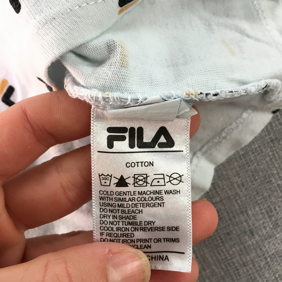 FILA Kids Boys T-Shirt Size 5 White Logo Pattern Short Sleeve Top