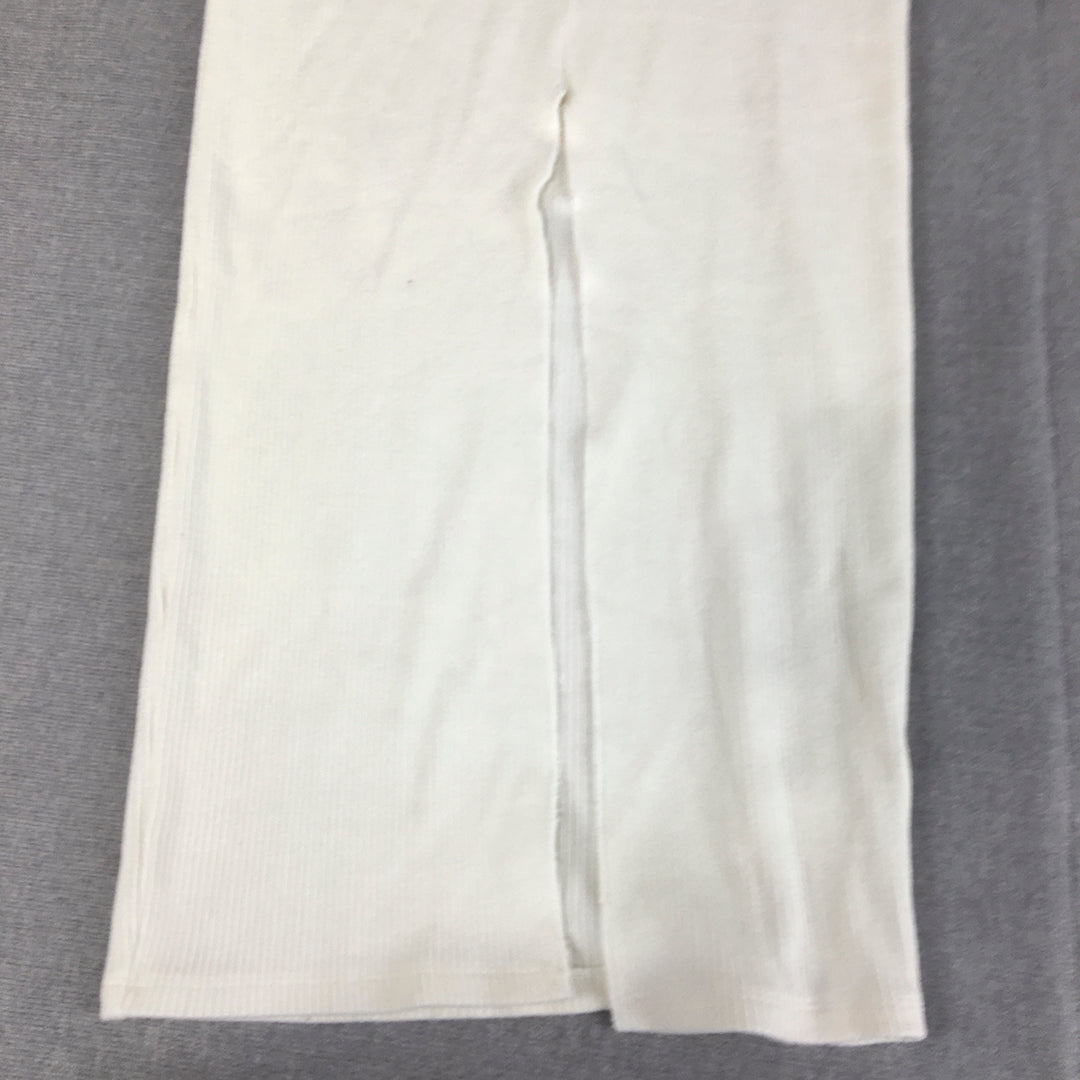 Zara Womens Knit Maxi Skirt Size S White Stretch Fabric Drawstring