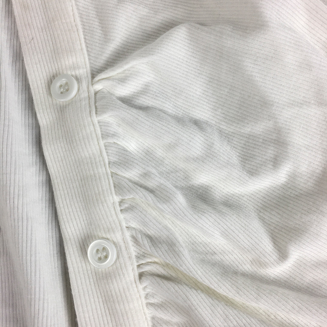 Calli Womens Top Size 10 White Button-Up Stretch Fabric Collared Short Sleeve