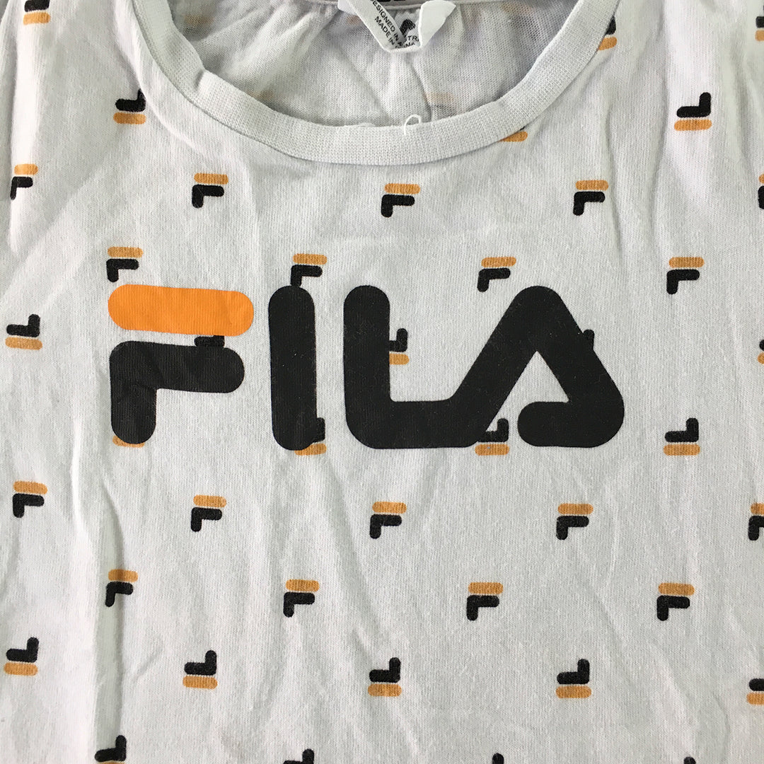 FILA Kids Boys T-Shirt Size 5 White Logo Pattern Short Sleeve Top