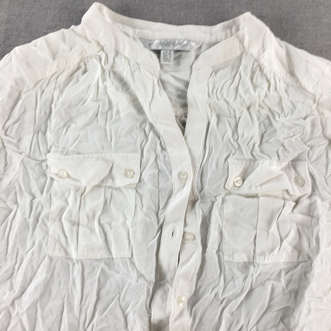 Forever New Womens Top Size 12 White Long Sleeve Button-Up Pockets