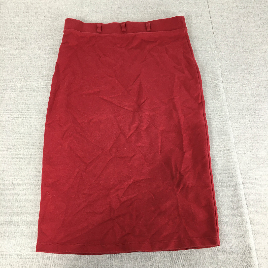 Shelanna Womens Midi Skirt Size L Red Straight Elastic Waist