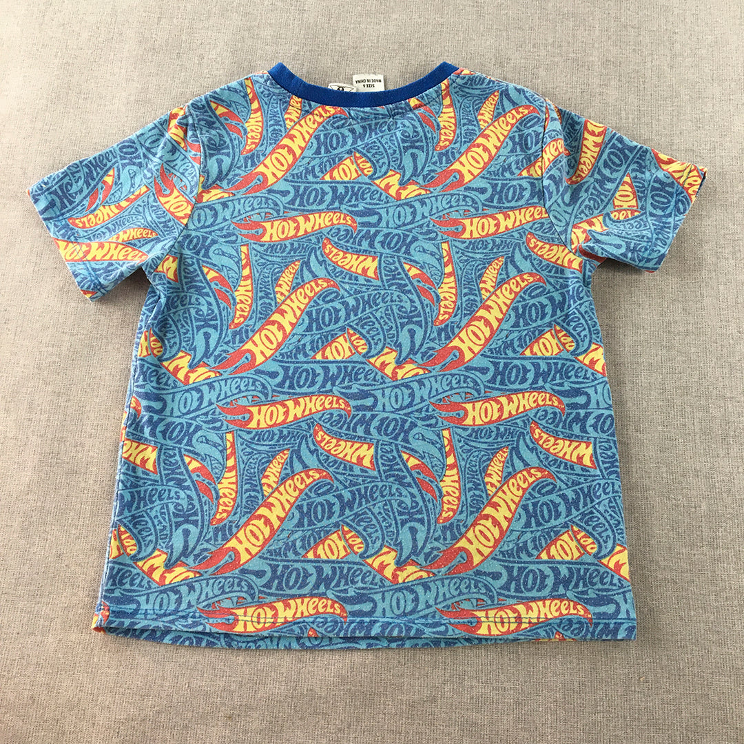 Hot-Wheels Kids Boys T-Shirt Size 6 Years Blue Logo Pattern Short Sleeve Top