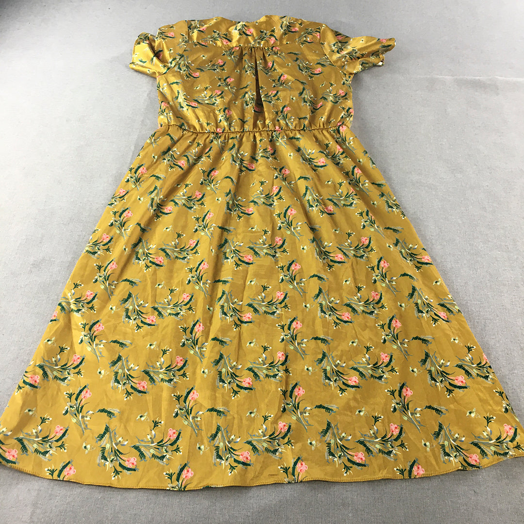 HQ Womens Dress Size M Yellow Floral Fit & Flare Midi