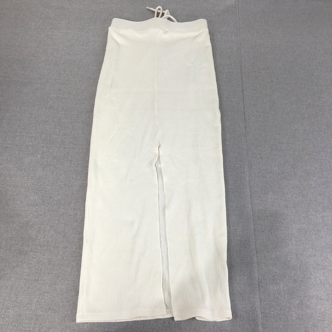 Zara Womens Knit Maxi Skirt Size S White Stretch Fabric Drawstring