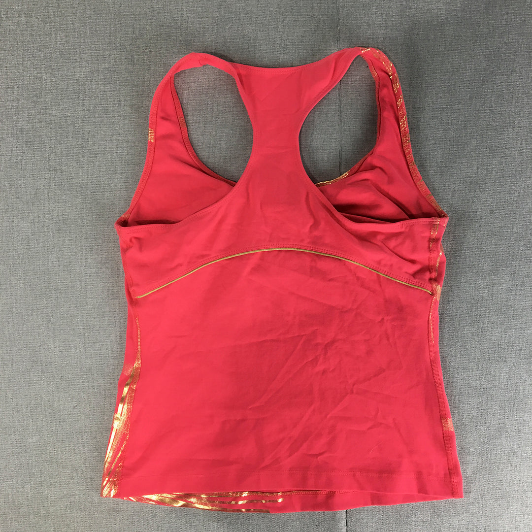 Bebe Sport Womens Top Size M Pink Gold Tank Sleeveless Shirt Made In USA