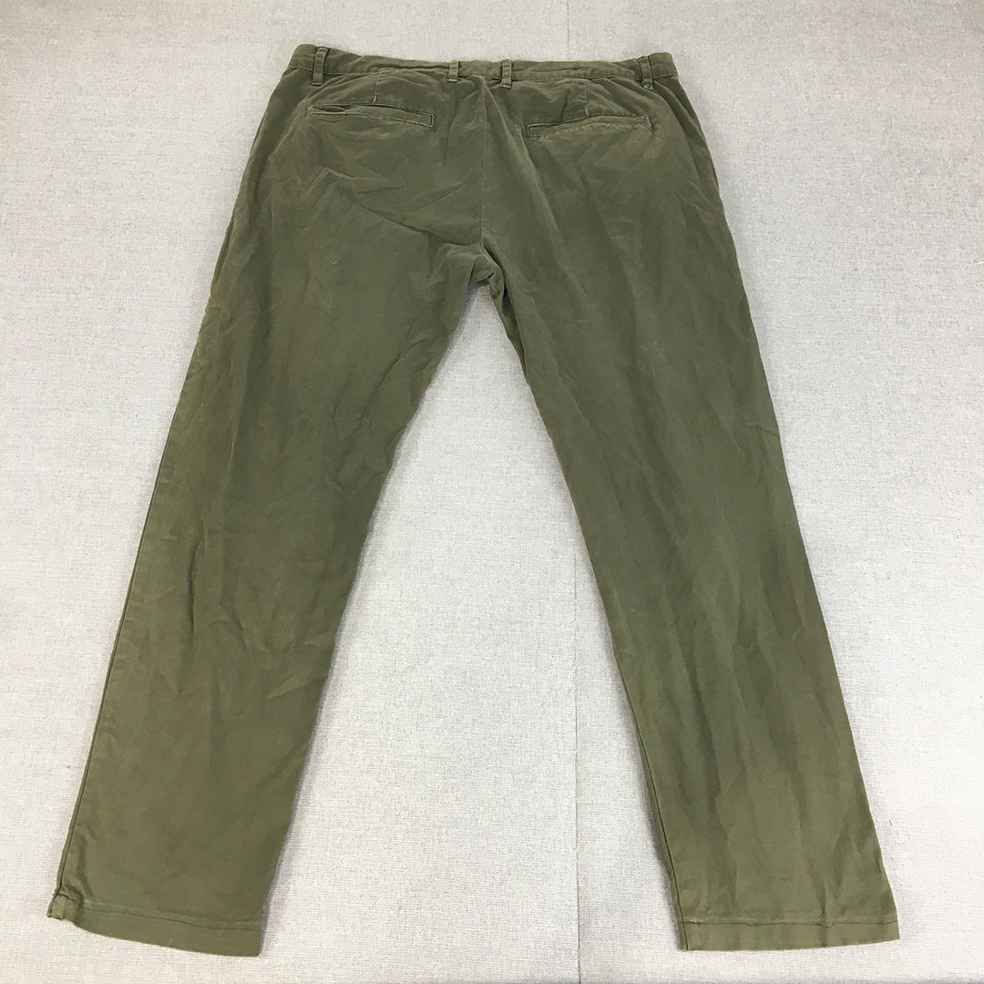 Zara Man Chino Pants Size 34 Khaki Green Straight Leg Pockets