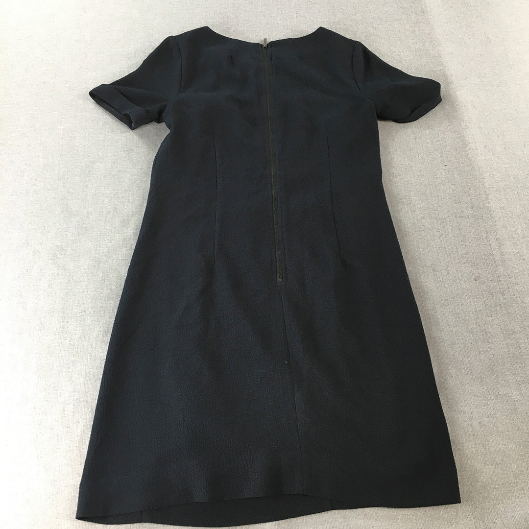 Laura Ashley Womens A-Line Dress Size 6 Navy Blue Mini Stretch