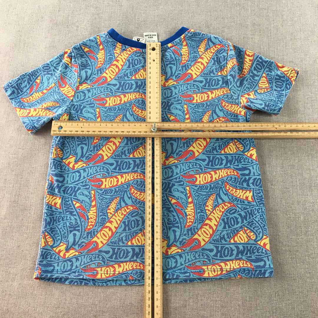 Hot-Wheels Kids Boys T-Shirt Size 6 Years Blue Logo Pattern Short Sleeve Top