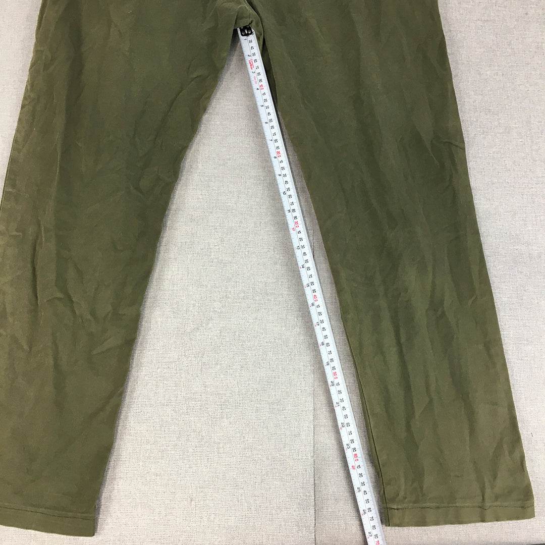 Zara Man Chino Pants Size 34 Khaki Green Straight Leg Pockets