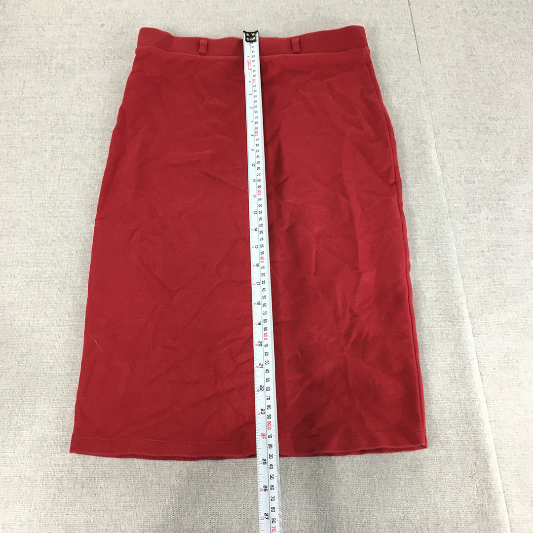 Shelanna Womens Midi Skirt Size L Red Straight Elastic Waist