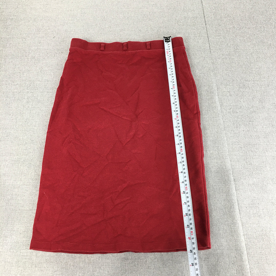 Shelanna Womens Midi Skirt Size L Red Straight Elastic Waist