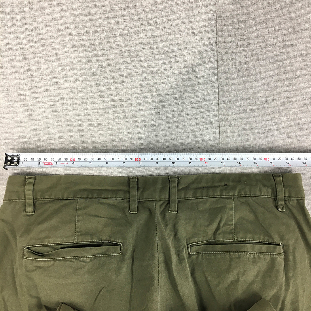 Zara Man Chino Pants Size 34 Khaki Green Straight Leg Pockets