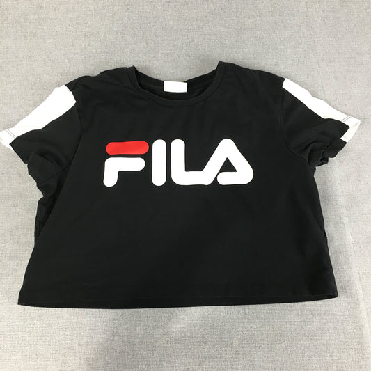 FILA Womens Cropped Top Size L Black Big Logo Short Sleeve T-Shirt