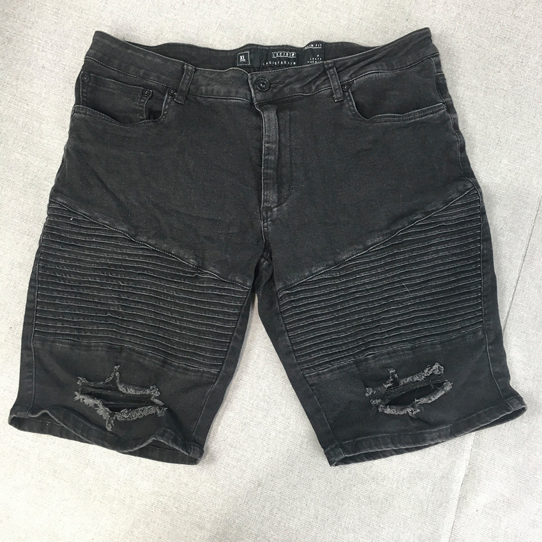 Lucid Apparel Mens Denim Shorts Size XL Slim Fit Black Ripped