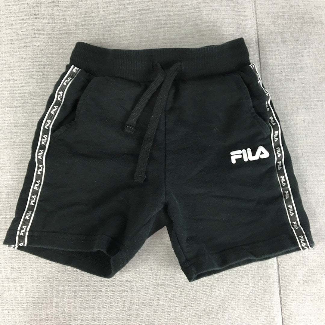 FILA Kids Boys Shorts Size 6 Black Logo Taping Pockets Drawstring