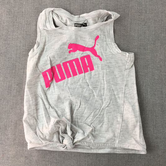 Puma Girls Tank Top Size 3 Toddler Grey Sleeveless Pink Big Logo Shirt